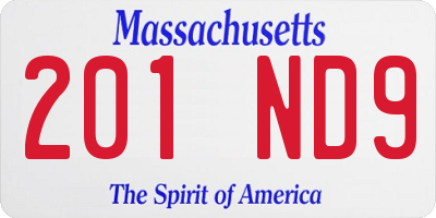 MA license plate 201ND9