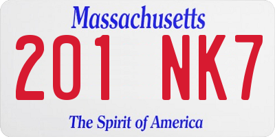 MA license plate 201NK7