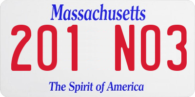 MA license plate 201NO3
