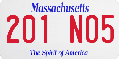 MA license plate 201NO5