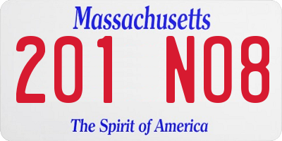 MA license plate 201NO8