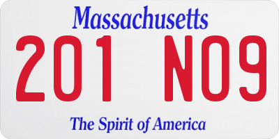 MA license plate 201NO9