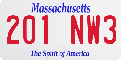 MA license plate 201NW3