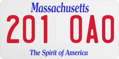 MA license plate 201OA0