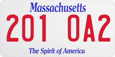 MA license plate 201OA2