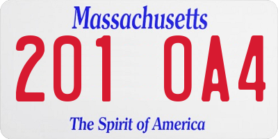 MA license plate 201OA4