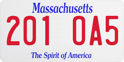 MA license plate 201OA5