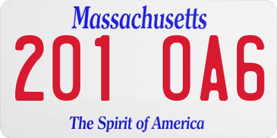 MA license plate 201OA6