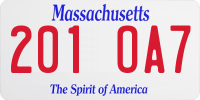 MA license plate 201OA7