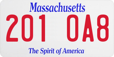 MA license plate 201OA8