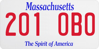 MA license plate 201OB0