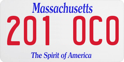 MA license plate 201OC0