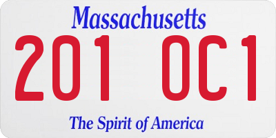 MA license plate 201OC1