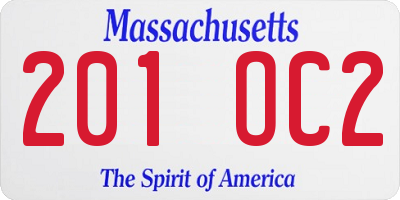 MA license plate 201OC2