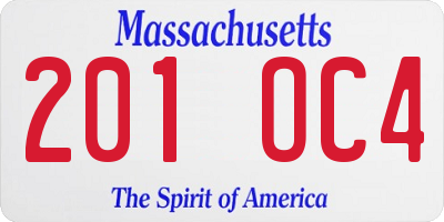 MA license plate 201OC4