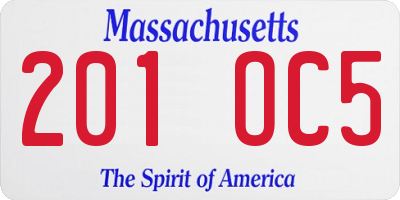 MA license plate 201OC5