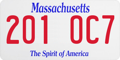 MA license plate 201OC7