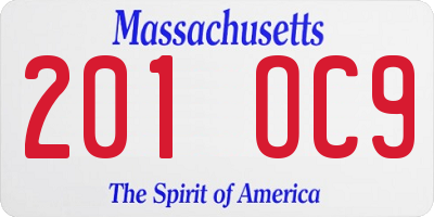 MA license plate 201OC9