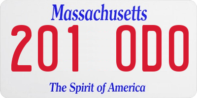 MA license plate 201OD0