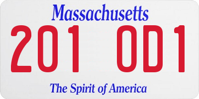 MA license plate 201OD1