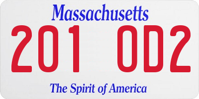 MA license plate 201OD2
