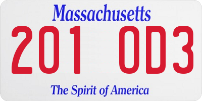 MA license plate 201OD3