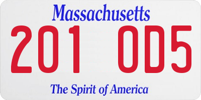 MA license plate 201OD5