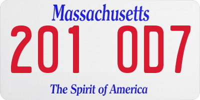 MA license plate 201OD7