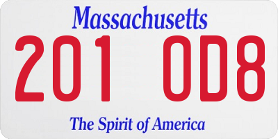 MA license plate 201OD8