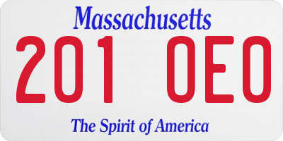 MA license plate 201OE0