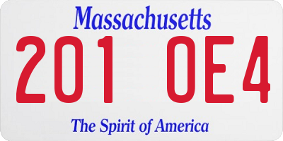 MA license plate 201OE4