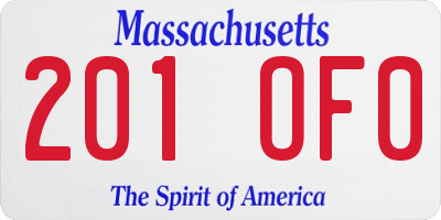 MA license plate 201OF0