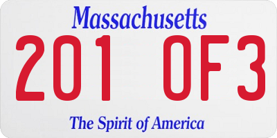MA license plate 201OF3