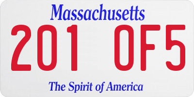 MA license plate 201OF5