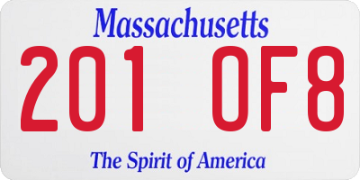 MA license plate 201OF8