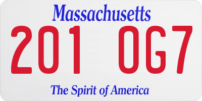 MA license plate 201OG7