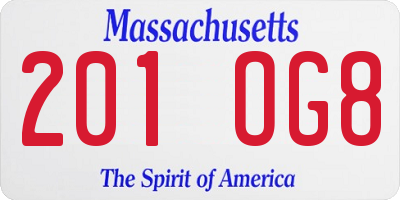 MA license plate 201OG8