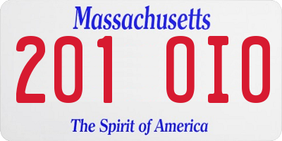 MA license plate 201OI0