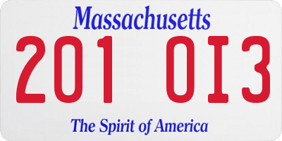 MA license plate 201OI3