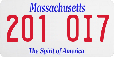 MA license plate 201OI7