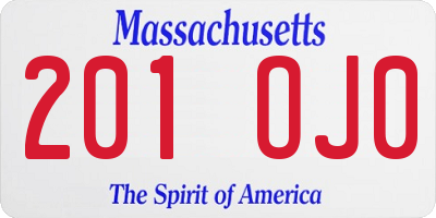 MA license plate 201OJ0