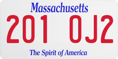 MA license plate 201OJ2