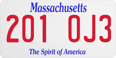 MA license plate 201OJ3