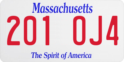 MA license plate 201OJ4
