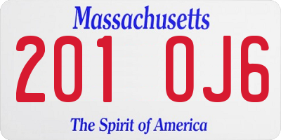 MA license plate 201OJ6