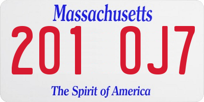 MA license plate 201OJ7