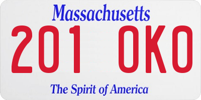 MA license plate 201OK0