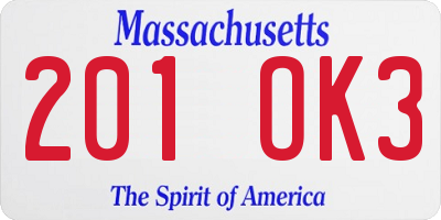 MA license plate 201OK3