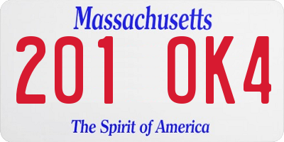 MA license plate 201OK4