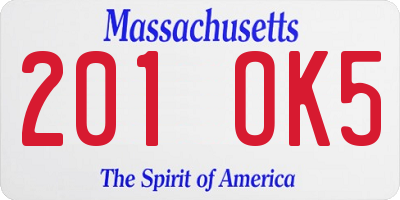 MA license plate 201OK5